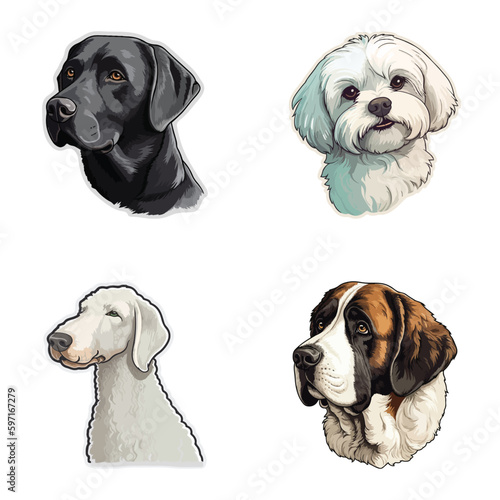 Dog Stickers Flat Icon Set Isolated On White Background