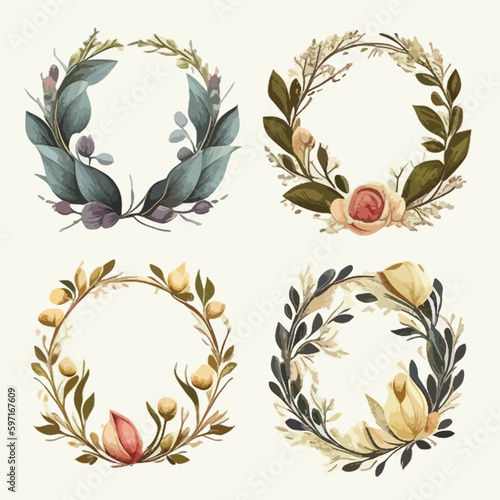 flowers vector design frame , A cute vintage floral and foilage wreath collection
