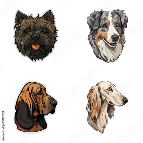 Dog Stickers Flat Icon Set Isolated On White Background