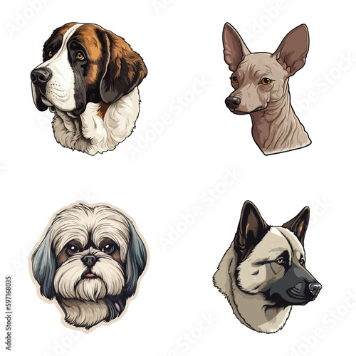 Dog Stickers Flat Icon Set Isolated On White Background