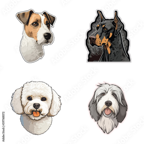 Dog Stickers Flat Icon Set Isolated On White Background