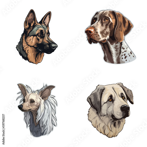 Dog Stickers Flat Icon Set Isolated On White Background