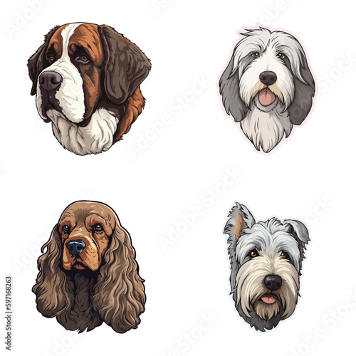 Dog Stickers Flat Icon Set Isolated On White Background