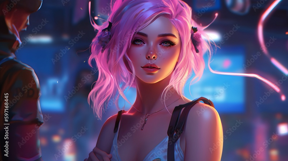 anime girl, animated illustrations, realistic depictions of human form, feminine body, aluminum, charming characters, intelligent composition, kawaiipunk, Neon light, Sharp shadows, Generative AI anime girl, animated illustrations, realistic depictions of human form, feminine body, aluminum, charming characters, intelligent composition, kawaiipunk, Neon light, Sharp shadows, Generative AI