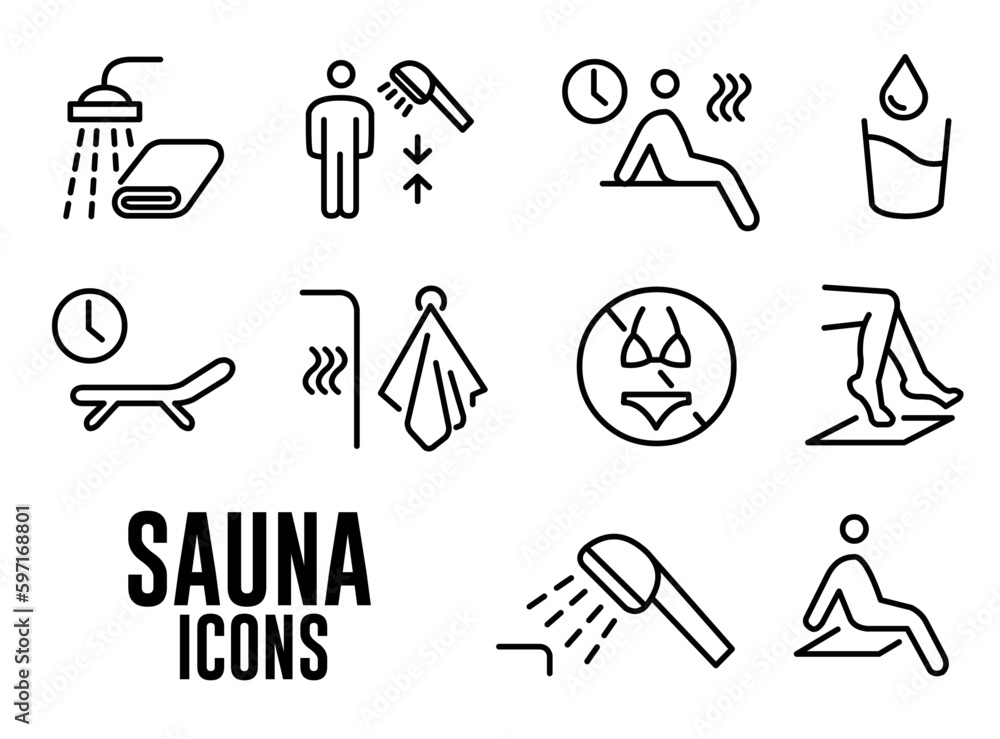 Set of sauna instructions icons