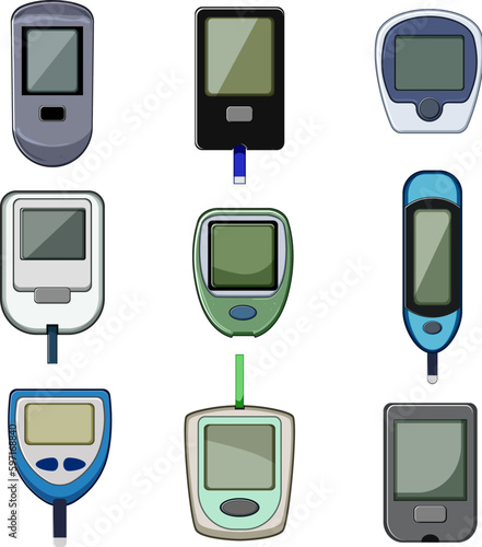blood glucometer set cartoon vector illustration