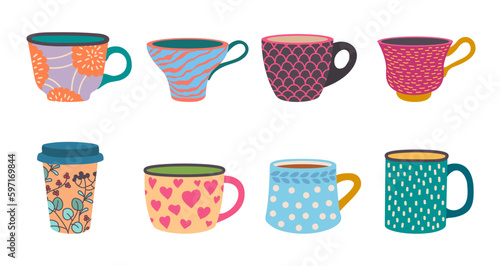 Different cups. Tea cup, scandinavian kitchen coffee mug
