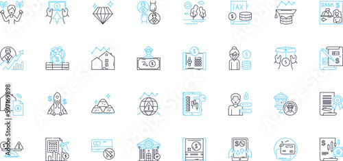 Mtary gains linear icons set. Profit, Return, Income, Growth, Expansion, Earnings, Success line vector and concept signs. Wealth,Upswing,Advantage outline illustrations
