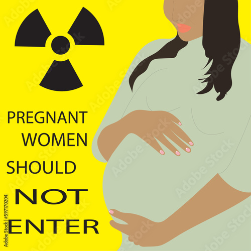 woman with a warning sign, warning sign, radiation pregnancy warning signs black women, caution signs, caution x-ray, pregnant black women,radiation x-ray warning
