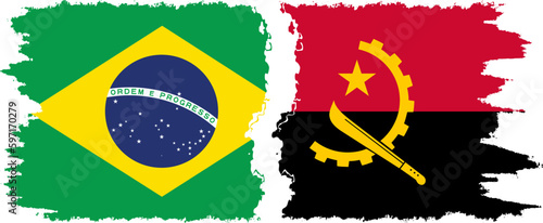 Angola and Brazil grunge flags connection vector