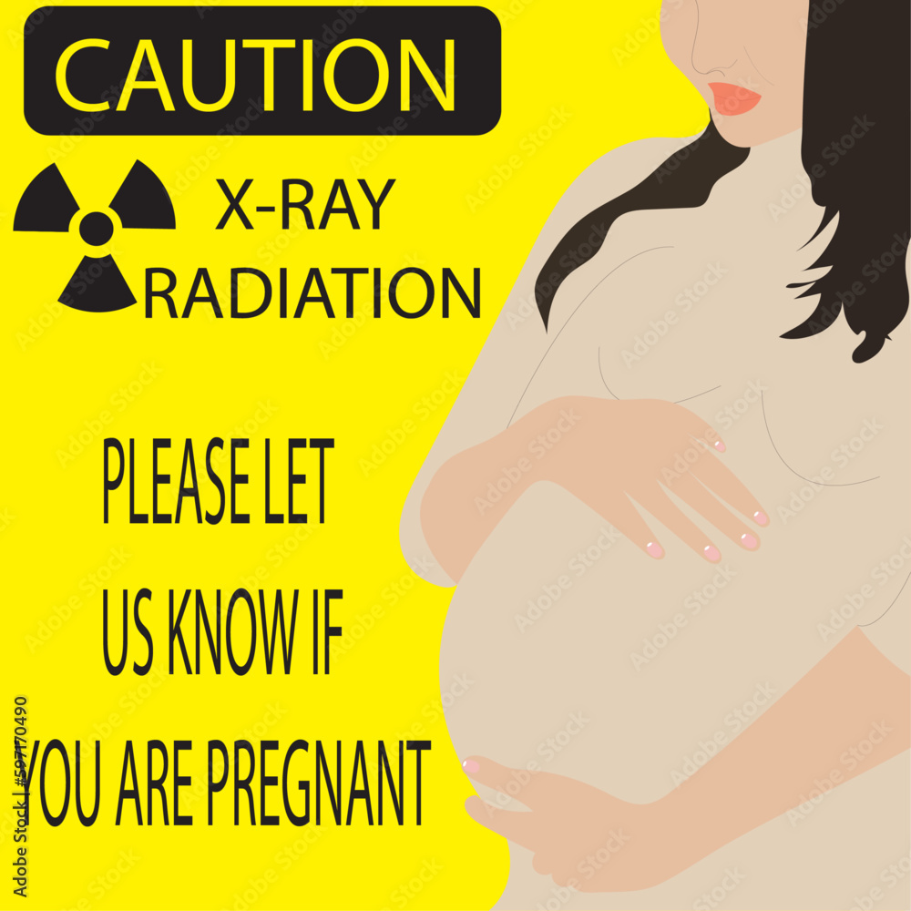 woman with a warning sign, warning sign, radiation pregnancy warning