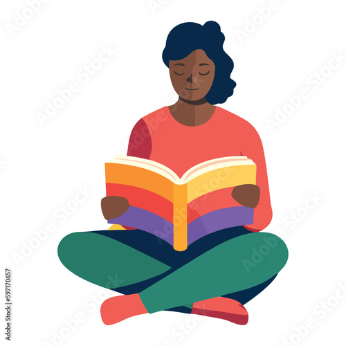 Young adult reading textbook