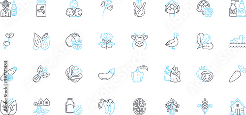 Agriculture Cultivation linear icons set. Farming, Cultivation, Harvest, Irrigation, Plowing, Soil, Crop line vector and concept signs. Fertilizer,Seedlings,Harvesting outline illustrations