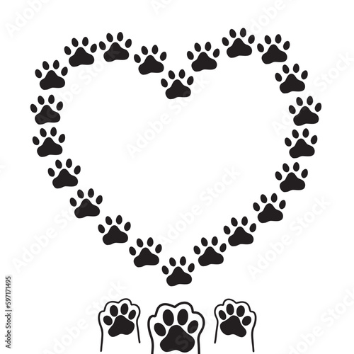 Heart from paws. Traces of dogs or cats. Vector silhouette of a heart. The concept of love for animals