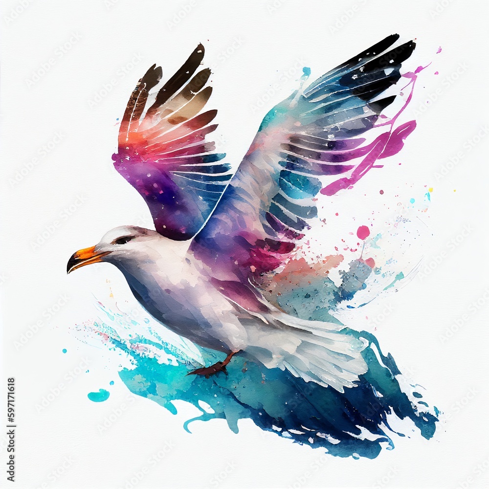 Fototapeta premium flying seagull watercolor style Generative AI