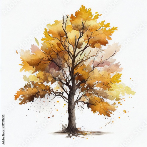 autumn tree watercolor style Generative AI