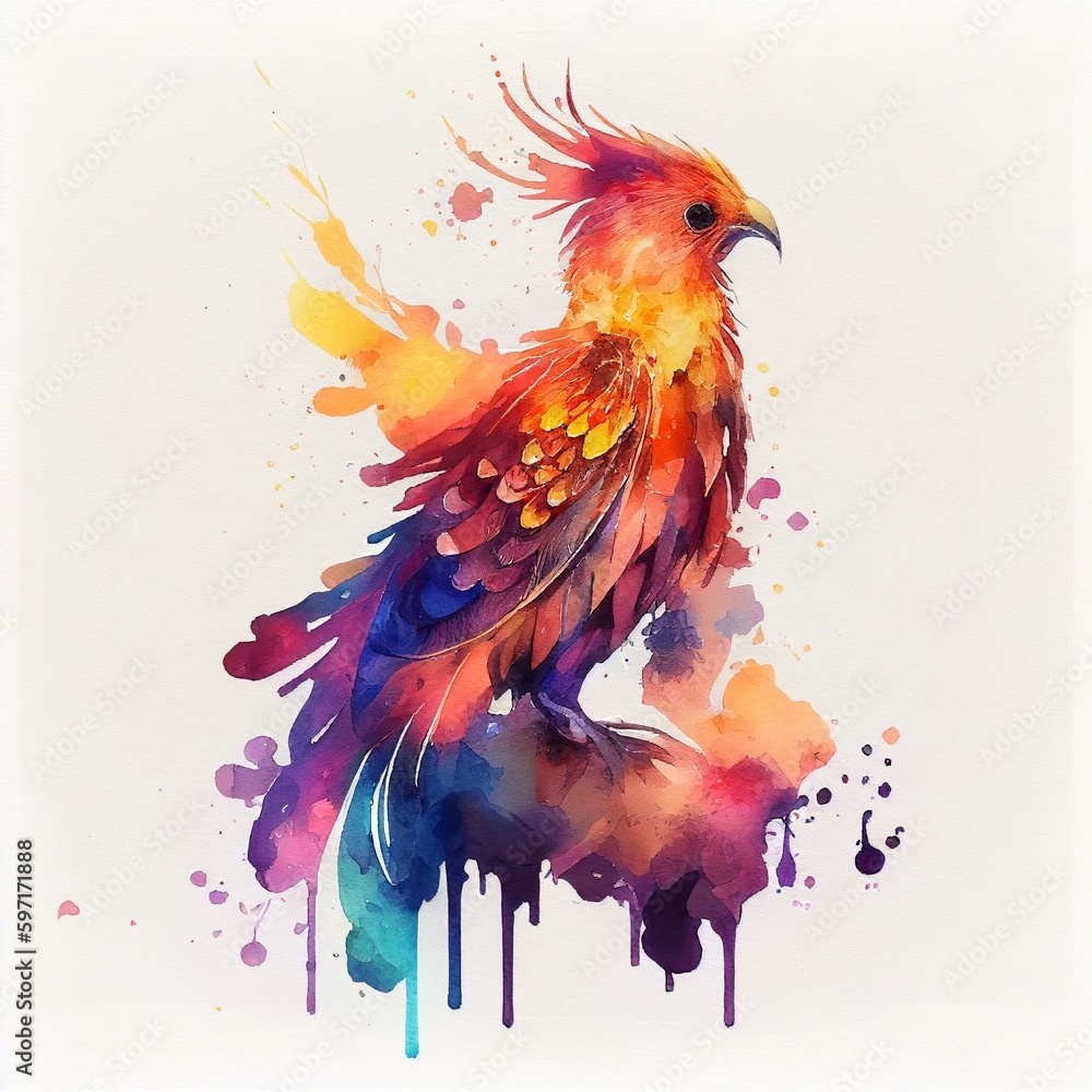 fire bird character watercolor style Generative AI