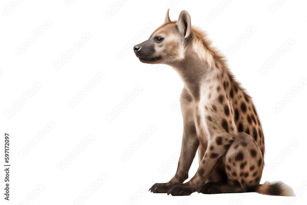 Spotted Hyena Sitting: Full-Body Side View Serenity. Generative AI