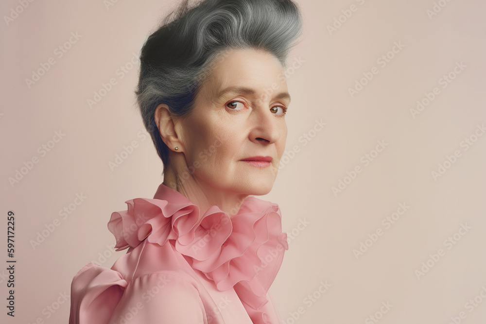 Beautiful senior woman wearing pink blouse. AI generated image. Beautiful senior woman wearing pink blouse. AI generated image.