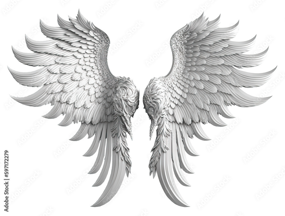 Fototapeta premium White angel wings isolated on transparent background Generative AI png