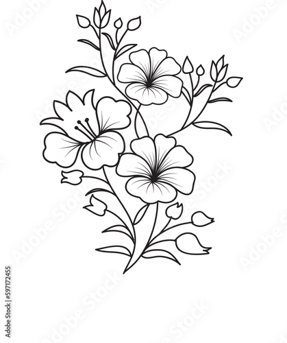 Set of different flower line on white background. Flowers drawing with line-art on white backgrounds. 