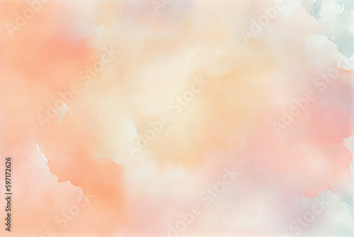 Watercolor background with light orange and pink splashes for artistic banner, template postcard design. Watercolour generative ai vintage texture