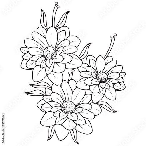 Set of different flower line on white background. Flowers drawing with line-art on white backgrounds. 