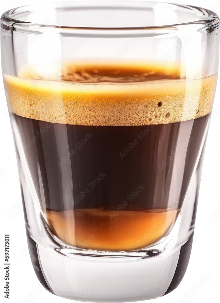 Glass of espresso coffee isolated. Generative AI. Glass of espresso coffee isolated. Generative AI.