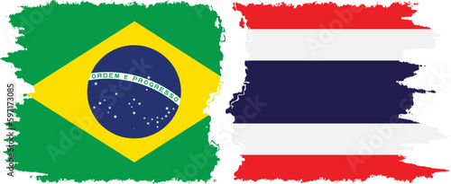 Thailand and Brazil grunge flags connection vector