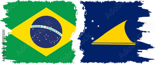 Tokelau and Brazil grunge flags connection vector photo