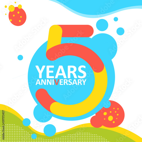 5th years Anniversary logo with colorful abstract background vector design template elements for invitation card and poster your fifth birthday celebration