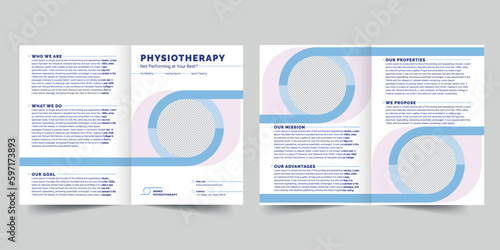 Physiotherapy bifold brochure template. A clean, modern, and high-quality design bifold brochure vector design. Editable and customize template brochure