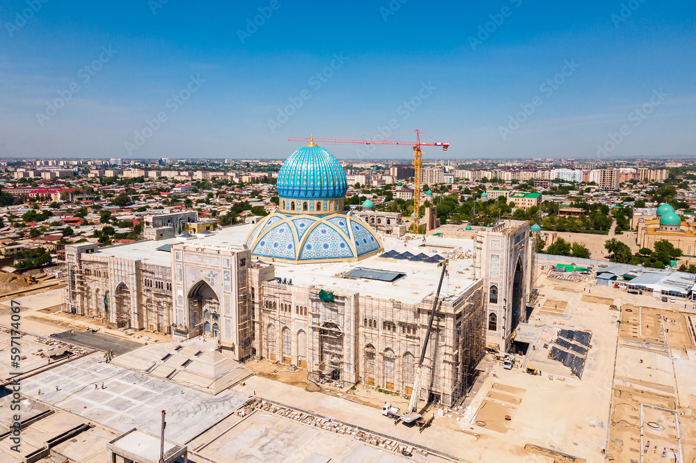 Aerial view of new mosque near hazrati imam complex in tashkent, uzbekistan