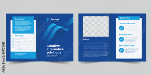 SEO Agency bifold brochure template. A clean, modern, and high-quality design bifold brochure vector design. Editable and customize template brochure