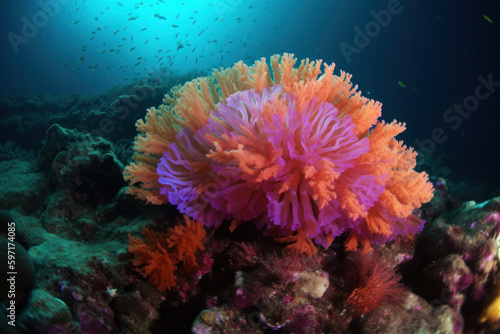 Underwater photography of a coral reef  created with Generative AI technology
