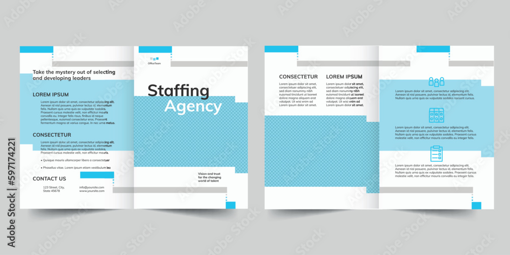 Staffing Agency bifold brochure template. A clean, modern, and high-quality design bifold brochure vector design. Editable and customize template brochure