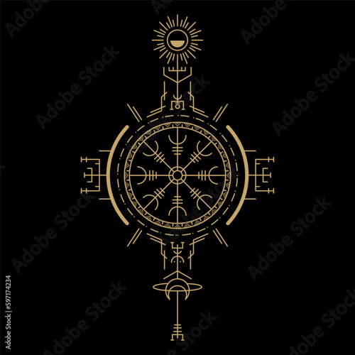 Schilderij op canvas mysterious golden nordic symbol vector design