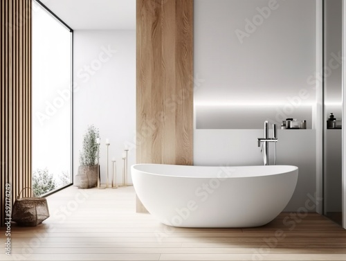Interior mockup. Bathtub  bathroom. Generative AI