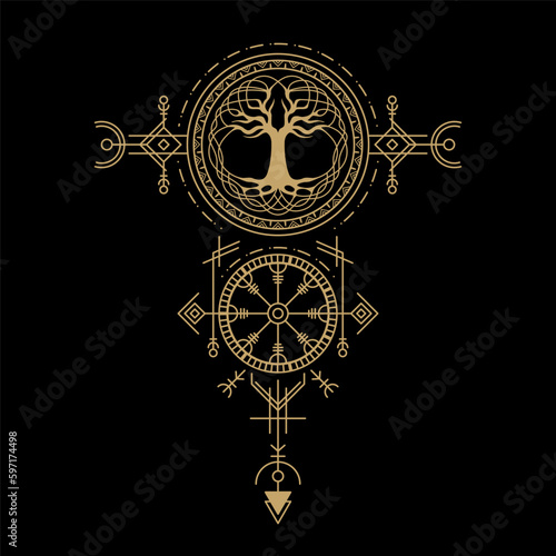 mysterious golden nordic symbol vector design