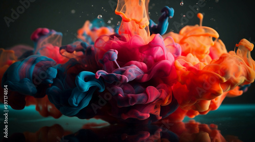 Ink in water liquid splash cloud smoke background new quality universal colorful illustration design, generative ai