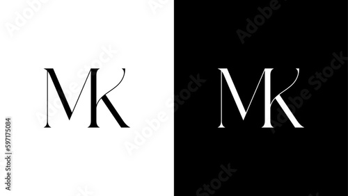 Creative and Minimalist MK Logo Design Icon, Editable in Vector Format in Black and White Color, Universal elegant vector sign design. Premium business logotype.