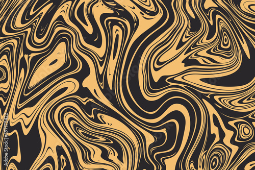 Golden abstraction on a black background. Marble ornament. Leaks of gold paint. Golden waves on a gray background.