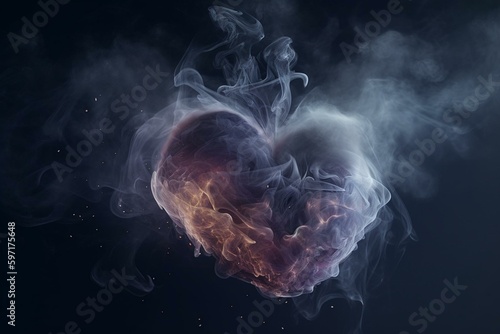 Abstract heart shrouded in smoke. Generative AI