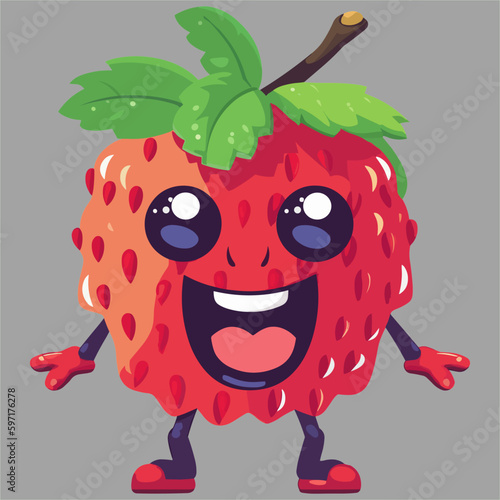 Cartoon funny smiling strawberry character. Vector illustration for your design.