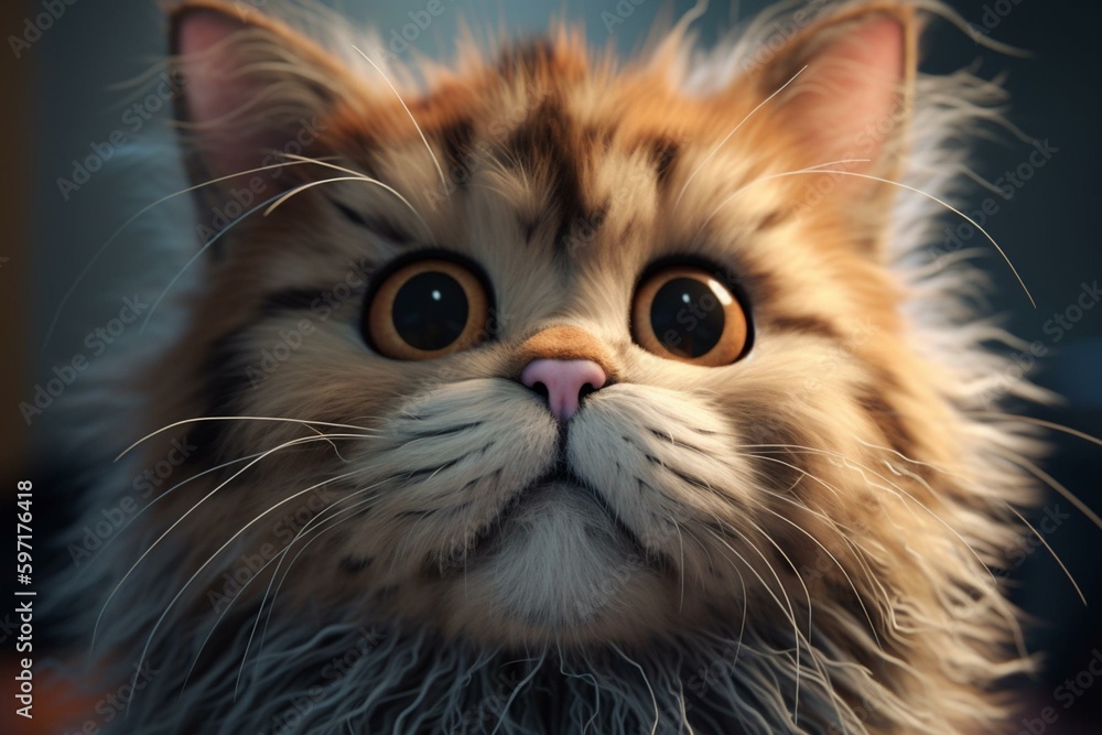 Adorable cartoon feline with fluffy fur and comical appearance. Generative AI