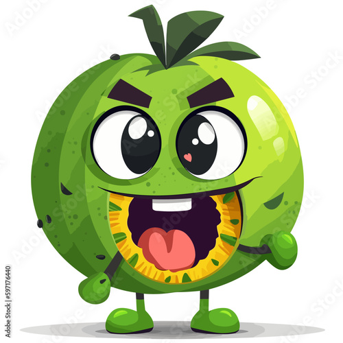 Cartoon funny green kiwi character with big eyes. Vector illustration