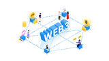 WEB 3をアイソメトリック図法で描いたインフォグラフィックイラスト