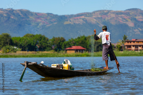 Mandalay, Myanmar, November 22, 2016: fishermen who go out fishing in mandalay, inle lake