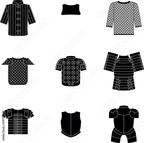Set of body armor black vector illustrations