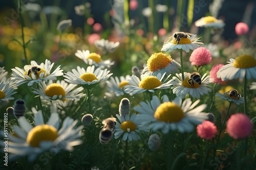 Blossom Haven: Buzzing Bees and Enchanting Flower Gardens Unite photo